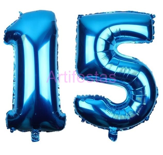 Balão Azul Tamanho 16 pol. 35/40 cm Kit 15 anos (Número 1 e Número 5). por  R$11,80