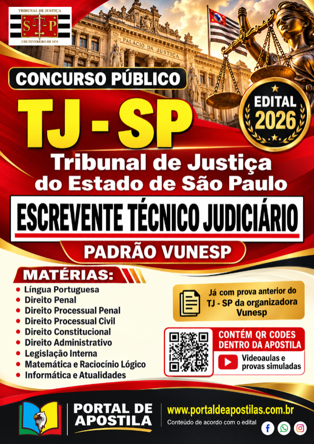 Apostila TJ - SP 2026 - Escrevente Técnico Judiciário