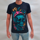 Camiseta Caveira Fone - Neon