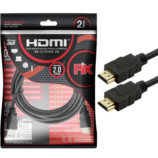 Cabo HDMI 2.0 Gold 4k UltraHD 3D 2 Metros