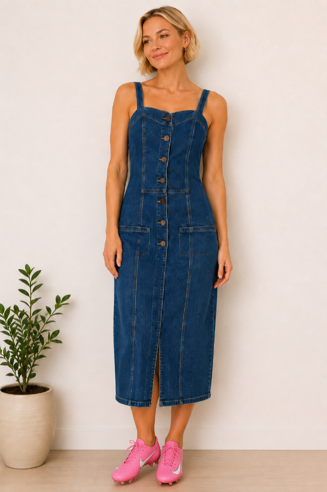 VESTIDO JEANS ENJOY - TAM=G - BUSTO=94 - CINTURA=84 - QUADRIL=100 - COMPR=114  (ref. 14580)