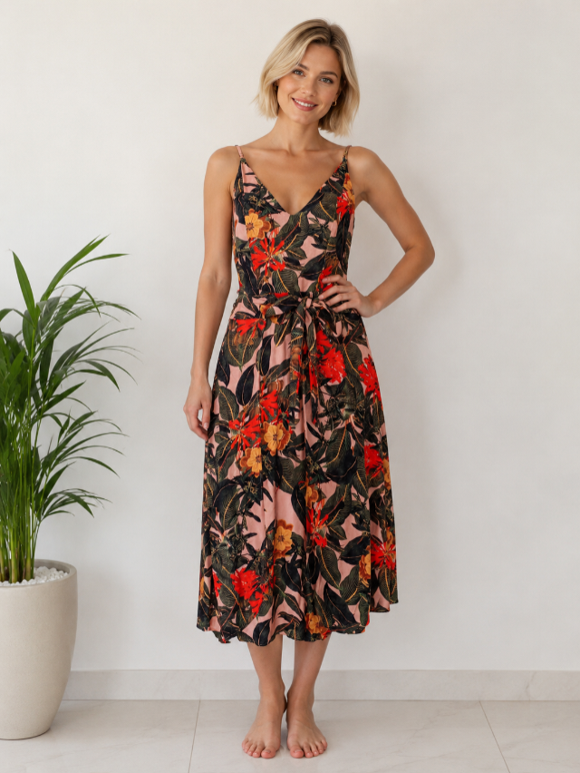 VESTIDO CANT�O - TAM=P - BUSTO=86 - CINTURA=76 - QUADRIL=98 - COMPR=116  (ref. 14630)