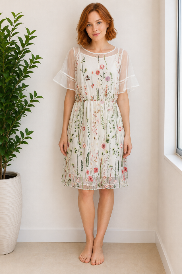 VESTIDO - TAM=BUSTO=100 - CINTURA ELÁSTICO=90 - QUADRIL=110 - COMPR=88 (ref. 14957)