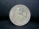 RB1873 - Peru Moeda Prata 1/5 Sol 1869 RARA