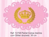 PAINEL COROA MENINA GLITTER DOURADO 30 CM