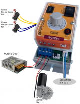 DCH24V_CLP_R - Controle de Velocidade Motor 24Vcc at 100W - Com Reverso, entradas para FC e comando extra 0 a 10V  - Alimentao 24Vcc.