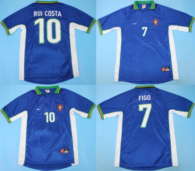 Camiseta retro Portugal 1998 azul dorsal figo