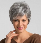 Peruca Curta Grisalha Cinza Claro Blended Hair 50% Cabelo Humano Uso Diário
