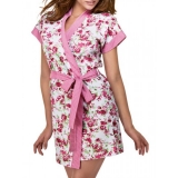 Mayara Robe DeMillus 031022 Em Malha 100% Algodo Delicada Estampa Floral Em Contraste Com Xadrezinho Cor Branco Tamanho C (Veste M e G)