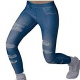 Cala Legging Fitness Estampa Jeans Rasgado DeMillus 00128 Em Polister Para Prticas Esportivas Cor Marinho Tamanhos P e M