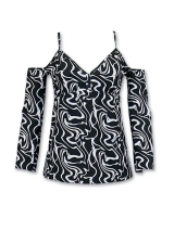 Blusa DeMillus Fashion 93413 Em Microfibra Elstica Polister Modelagem Soltinha Na Bainha e Nas Mangas Estampado Marmorizado