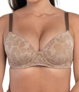 Suti Taa C Estampado Em Elastano Para Seios Volumosos e Costas Estreitas Taas Com Espuma Moldada e Com Aro Cor Bege Rosado Tamanho 44