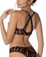 Suti Dark DeMillus 64284 Animal Print Em Elastano Com Aro e Sem Espuma Presilha que Permite Unir as Alas nas Costas Estampa Laranja Tamanhos 46 a 52