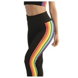 Cala Legging Fitness Arco ris DeMillus 00144 Em Microfibra Elstica Canelada Supermacia Preto Com Listras Coloridas Nas Laterais Tamanhos M e G