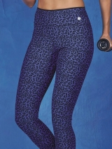 Cala Legging Fitness Oncinha DeMillus 00123 Animal Print Em Elastano Para Prtica Esportiva Cor Preto Com Fundo Azul Royal Tamanho M