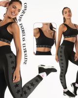 Conjunto Fitness Estrelas Ultraleve DeMillus Top (61135) + Cala  Legging (00135) Em Microfibra Elstica Tecnologia Sem Costuras Cor Preto Noite