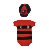Bon� + Body Infantil Para Beb� (Kit Duas Pe�as) Malha 100% Algod�o Gola Envelope Bot�es de Press�o Tamanhos P, M e G Flamengo