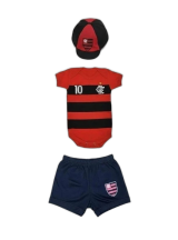 Bon� + Body + Short Infantil Para Beb� (Kit Tr�s Pe�as) Malha 100% Algod�o Gola Envelope Bot�es de Press�o Tamanhos P, M e G Flamengo