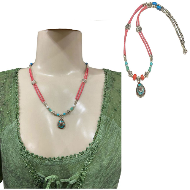 Colar Ametista Prata Tibetana Boho Luxo Gargantilha NE001332