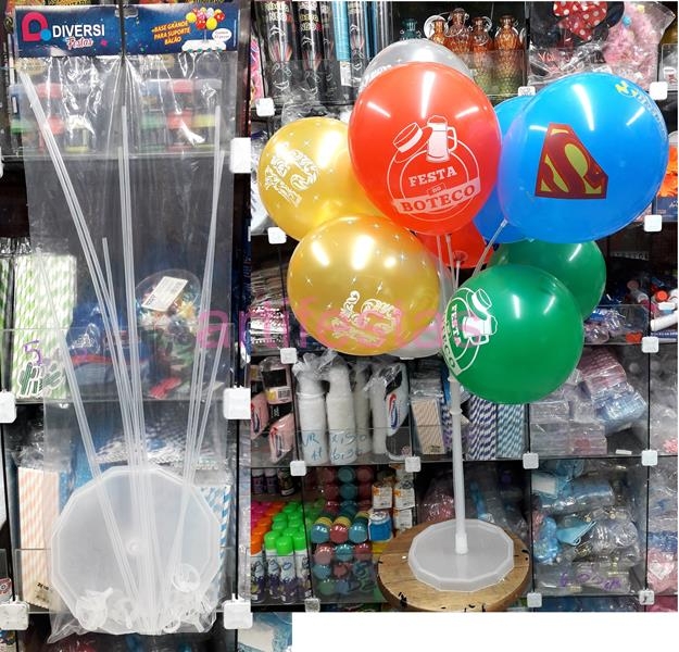 Suporte para balões, base plástica de 21 cm + 10 varetas tamanhos entre  40cm e 70cm (simula efeito gás hélio). por R$24,90