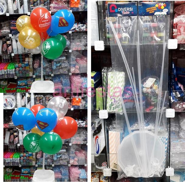 Suporte para balões, base plástica de 21 cm + 10 varetas tamanhos entre  40cm e 70cm (simula efeito gás hélio). por R$24,90