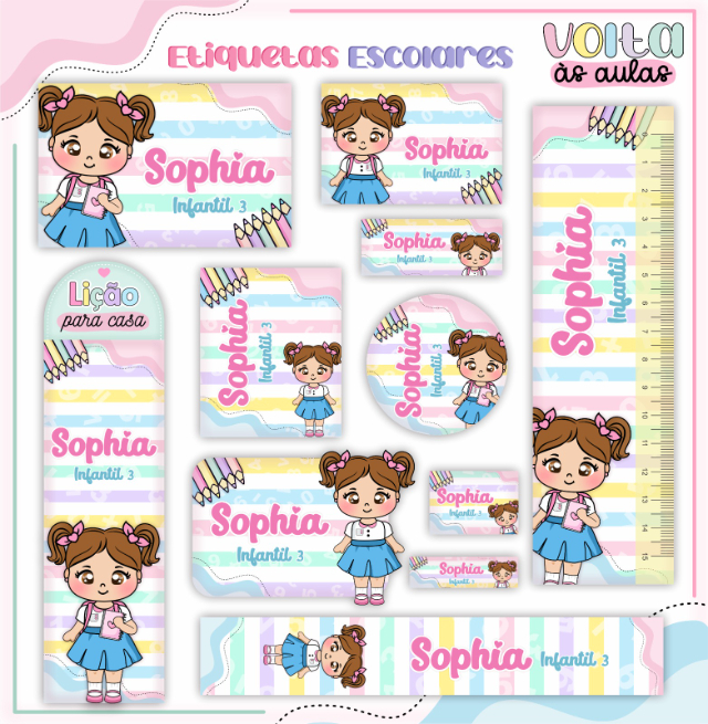 Kit 2 etiquetas Escolar Personalizada 