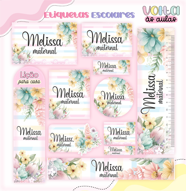 Kit 1 etiquetas Escolar Personalizada 