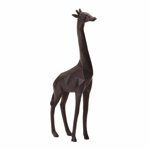 Escultura Girafa em Poliresina Preto 38cm Luxo