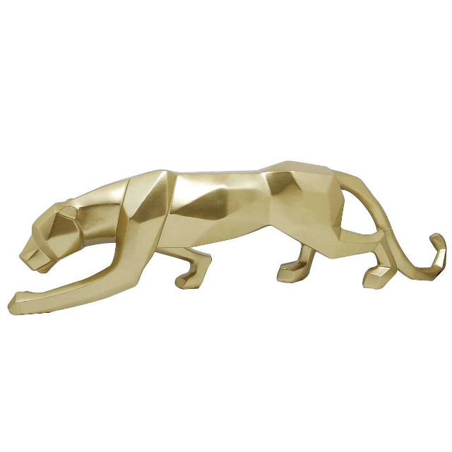 Escultura De Leopardo Dourado 61x18cm Em PoliresinaLuxo