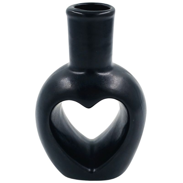  Vaso Corao Decorativo 11,5cm em Cermica Preto
