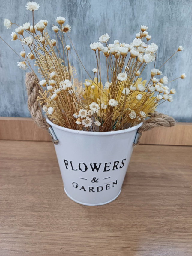 Cachep Vaso De Metal Com Ala Corda Sisal Decorao branco completo