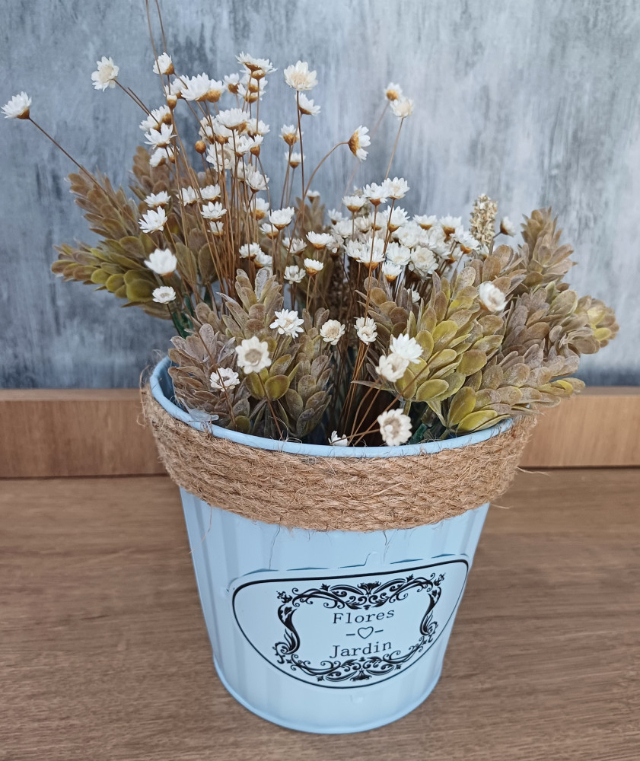 Cachep Vaso De Metal borda com Sisal Decorao cor azul