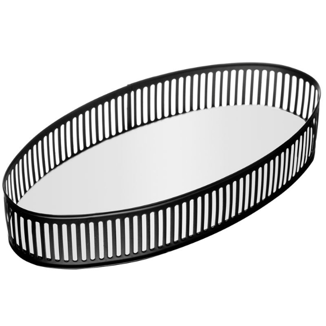 Bandeja Berlin Oval Espelhada 32x17cm em Metal Preta cd 7839
