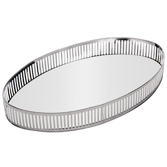  Bandeja Berlin Oval Espelhada 32x17cm em Metal Prata 