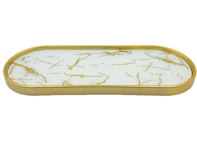  Bandeja Decorativa Marmorizada 30x11cm Em Vidro 