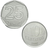 V455/V456 - CASAL FAO 10 & 25 CENTAVOS 1995 - AO INOXIDVEL FC