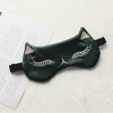 Mscara de Dormir Gatinha Seda Imitada Bordada Confortvel - Verde