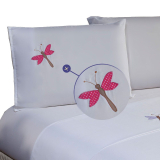 Jogo de Cama Lenol Bordado 4 Peas Liblula Casal Padro Branco - MR Enxovais