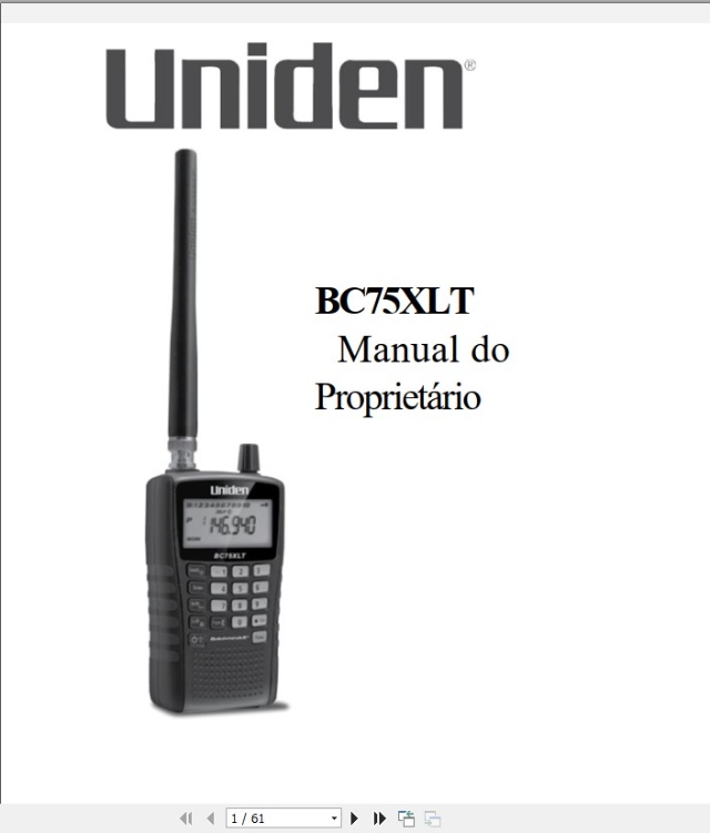 MANUAL EM PORTUGUÊS DO Rádio UNIDEN BC75XLT