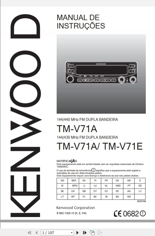 Manual em português do rádio Kenwood TMV71A