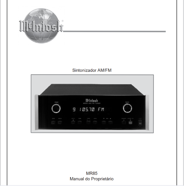 MANUAL EM PORTUGUÊS DO SINTONIZADOR AM/FM McIntosh MR85?cache=20261004102458