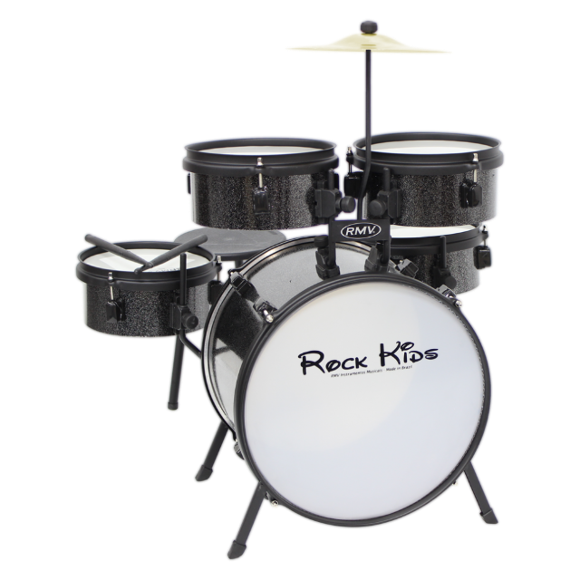 BATERIA INFANTIL RMV ROCK KIDS 8,8,CX,SURDO,B14 PRETA SPARKLE C�D 20275