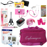 KIT DE ENFERMAGEM ROSA PREMIUM COM OX�METRO E GLICOSS�METRO