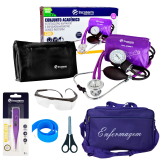 KIT DE ENFERMAGEM COM ESTETO ESFIGMO TERMMETRO E BOLSA ROXO INCOTERM