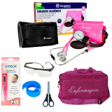 KIT DE ENFERMAGEM COM ESTETO ESFIGMO TERMMETRO E BOLSA PINK ICOTERM