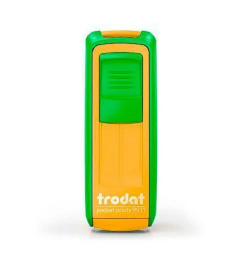 Carimbo de Bolso (pocket) modelo 9511, medidas de 3,8X1,4 cm, verde e amarelo Brasil, marca Trodat