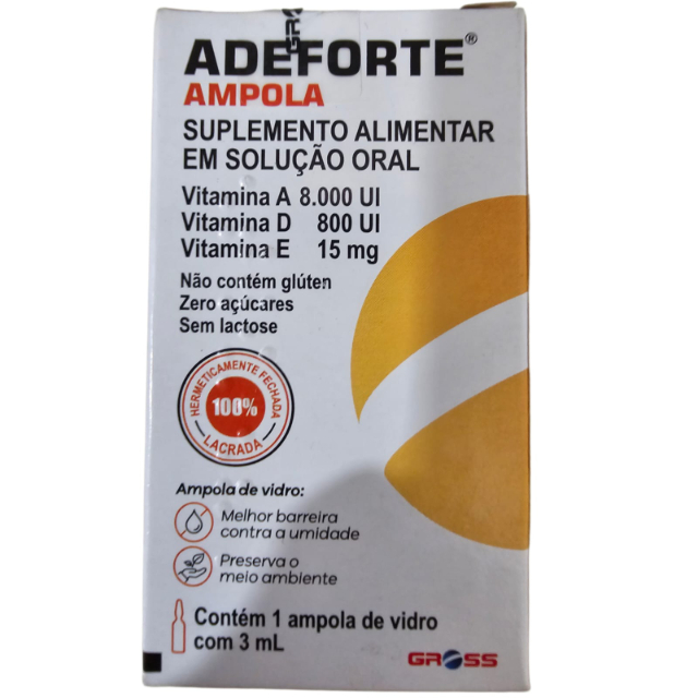 Adeforte 8000ui Vitamina A, D e E - Ampola 3ml 