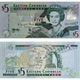 #47 Eastern Caribbean 5 Dollars 2008 Fe