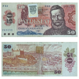 #16 Eslovquia 50 Korun 1993. Cdula Checoslovquia com selo da Eslovquia, cdula provisria