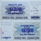 #35 Bsnia e Herzegovina 20 Dinara com carimbo de 1.000.000 Dinaras 1993